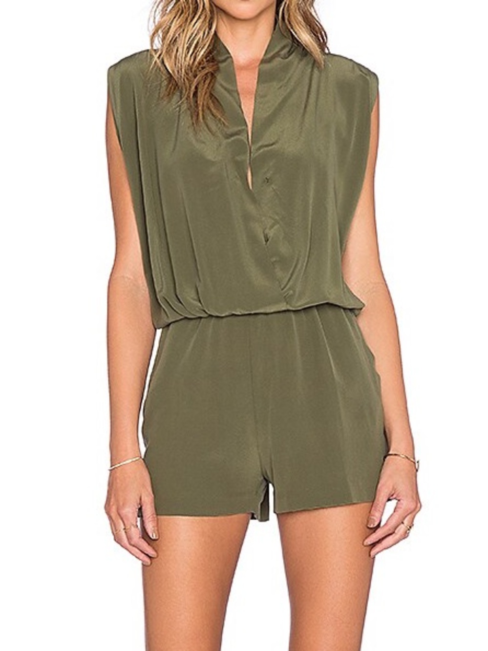 ANINE BING 100% SILK ARMY GREEN ROMPER